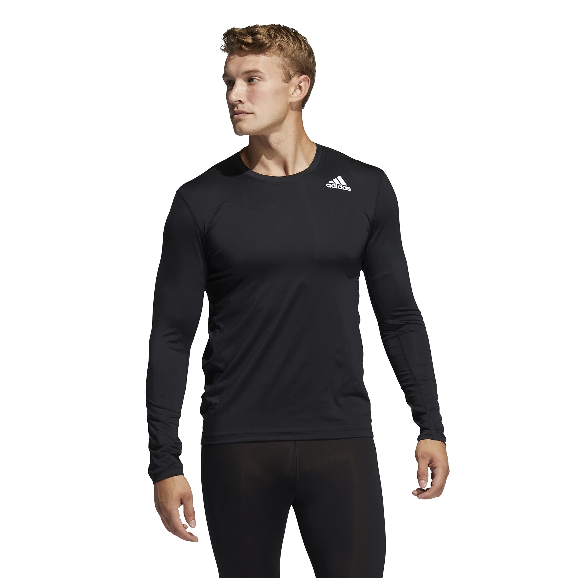 adidas Men's Techfit Fitted Long Sleeve Tee, Black, Medium