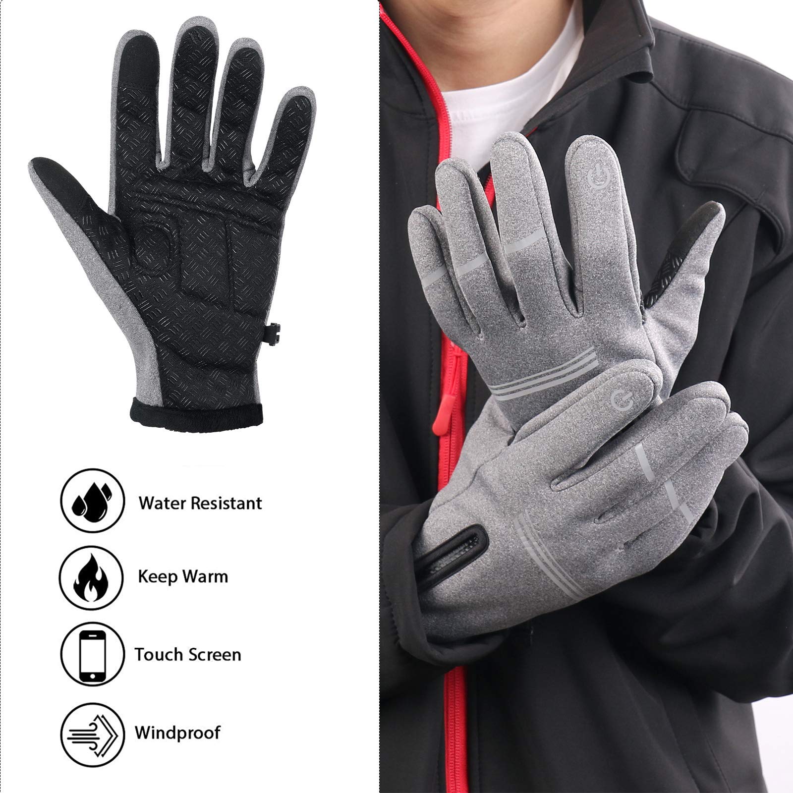 Winter Cycling Gloves for Men Women,Thermal Full Finger Bike Warm Gloves - Touch Screen Padded Bike Glove Water Resistant Windproof Anti-Slip for Running,Biking,Driving,Hiking,Mountaineering,Workout