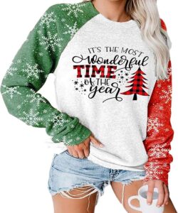 taohong merry christmas sweartshirt for women xmas buffalo plaid tree color block christmas snowflake print long sleeve top t-shirt gray