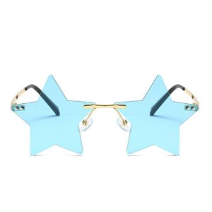 willochra rimless star shape sunglasses transparent sun glasses for women/men party glasses super cute pentagram eyewears (blue)