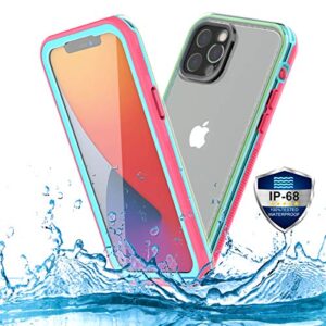 pingtekor iphone 12 pro max waterproof case,ip68 full sealed snowproof dustproof shockproof heavy duty protection cover with screen protector and translucent back cover for iphone 12 pro max 6.7 inch