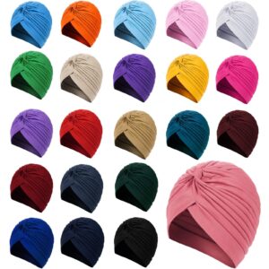 22 pieces stretch turbans head beanie cover twisted pleated headwrap assorted colors hair cover beanie hats for women girls