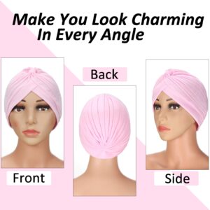 22 Pieces Stretch Turbans Head Beanie Cover Twisted Pleated Headwrap Assorted Colors Hair Cover Beanie Hats for Women Girls