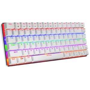 lexonelec wireless mechanical keyboard,two mode bt5.0/usb-c 82 keys bluetooth mechanical keyboard,rainbow led backlit,compact gaming keyboard for windows mac pc gamer(white)