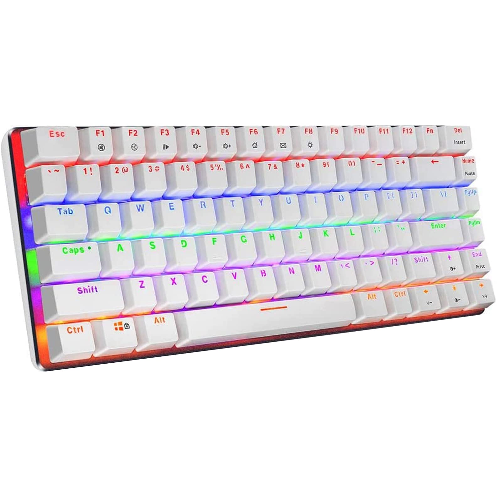 LexonElec Wireless Mechanical Keyboard,Two Mode BT5.0/USB-C 82 Keys Bluetooth Mechanical Keyboard,Rainbow LED Backlit,Compact Gaming Keyboard for Windows Mac PC Gamer(White)