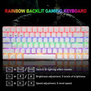 LexonElec Wireless Mechanical Keyboard,Two Mode BT5.0/USB-C 82 Keys Bluetooth Mechanical Keyboard,Rainbow LED Backlit,Compact Gaming Keyboard for Windows Mac PC Gamer(White)