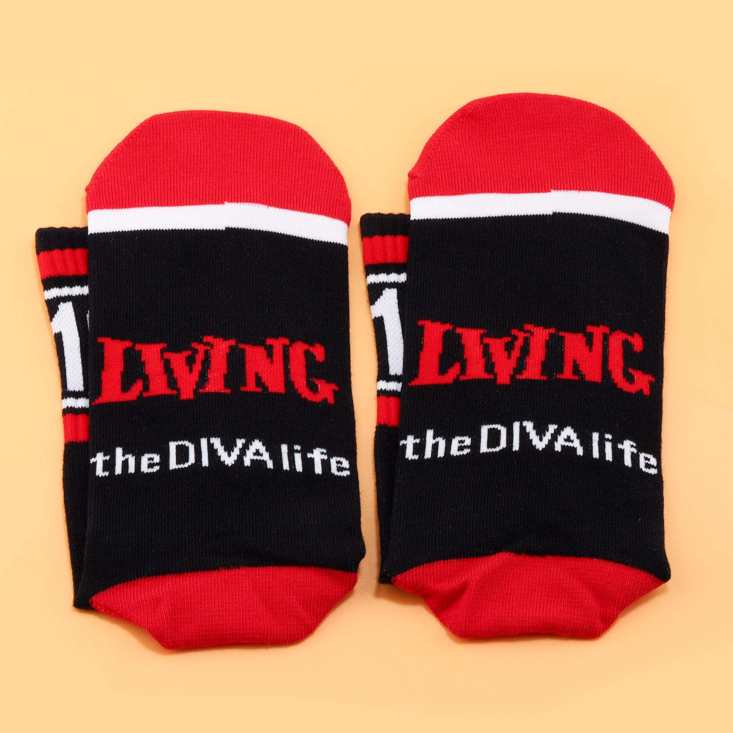 JXGZSO 2 Pairs Sorority Socks Black and Red Socks Sorority Sister Gift Living the Diva Life Socks Sorority Gift (LIVING the DIVA life)