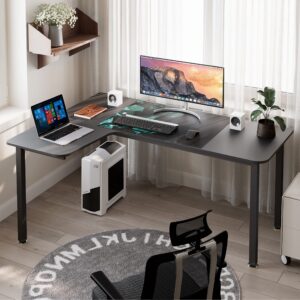 ee eureka ergonomic 61 inch l shaped corner desk,ergonomic gamer table with large mouse pad,long gaming desk for home office with adjustble leg pads,right side - rustic brown