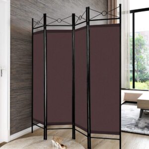 reuniong 4-panel room divider, 6 ft wide steel frame screen, folding privacy partition, freestanding room dividers for home office (brown)