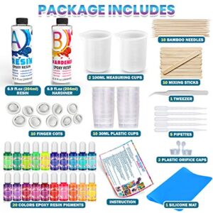 Catcrafter 13oz Epoxy Resin Kit with 20 Colors Resin Pigments - Crystal Clear Resin Epoxy for Art Decorations & Jewelry Making. All in One Beginner Kit with Tools and Instructions