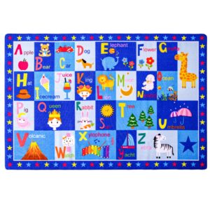 terrug kids rugs abc alphabet carpet playmat, word educational area rug, non slip cute cartoon daycare supplies, kids gift for playroom, classroom, bedroom and nursery (3x5 feet)