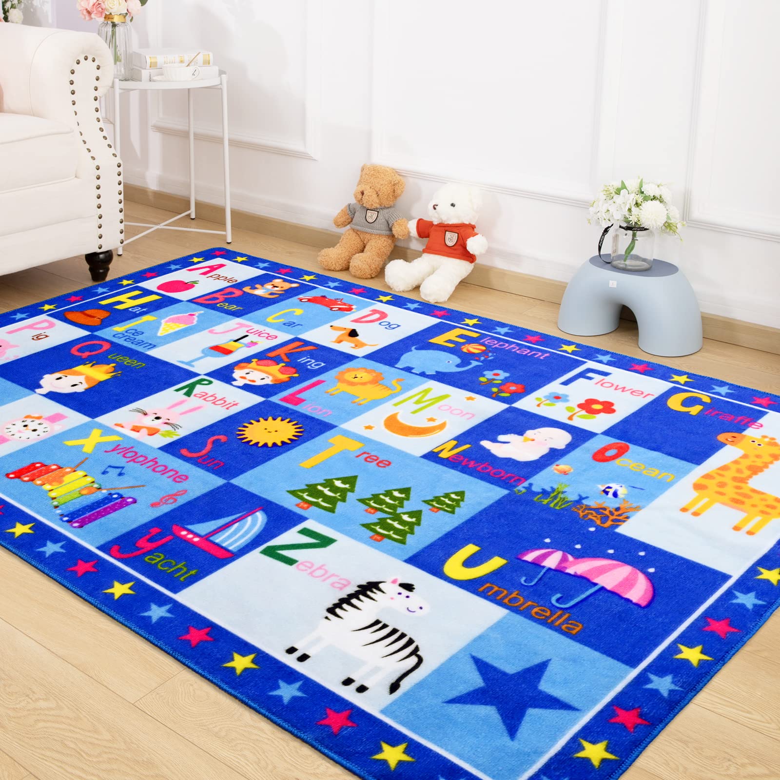 Terrug Kids Rugs ABC Alphabet Carpet Playmat, Word Educational Area Rug, Non Slip Cute Cartoon Daycare Supplies, Kids Gift for Playroom, Classroom, Bedroom and Nursery (3x5 Feet)