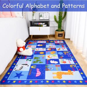 Terrug Kids Rugs ABC Alphabet Carpet Playmat, Word Educational Area Rug, Non Slip Cute Cartoon Daycare Supplies, Kids Gift for Playroom, Classroom, Bedroom and Nursery (3x5 Feet)