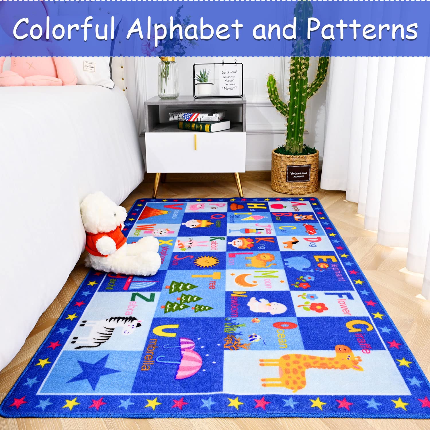 Terrug Kids Rugs ABC Alphabet Carpet Playmat, Word Educational Area Rug, Non Slip Cute Cartoon Daycare Supplies, Kids Gift for Playroom, Classroom, Bedroom and Nursery (3x5 Feet)