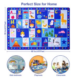 Terrug Kids Rugs ABC Alphabet Carpet Playmat, Word Educational Area Rug, Non Slip Cute Cartoon Daycare Supplies, Kids Gift for Playroom, Classroom, Bedroom and Nursery (3x5 Feet)