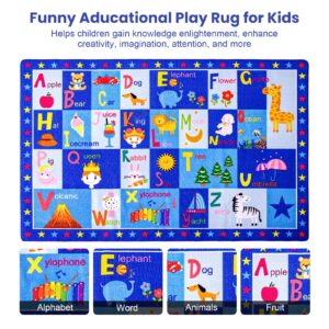 Terrug Kids Rugs ABC Alphabet Carpet Playmat, Word Educational Area Rug, Non Slip Cute Cartoon Daycare Supplies, Kids Gift for Playroom, Classroom, Bedroom and Nursery (3x5 Feet)