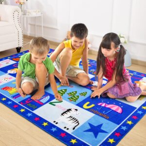 Terrug Kids Rugs ABC Alphabet Carpet Playmat, Word Educational Area Rug, Non Slip Cute Cartoon Daycare Supplies, Kids Gift for Playroom, Classroom, Bedroom and Nursery (3x5 Feet)