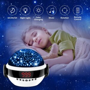 Baby Night Lights Star Projector for Kids Room White Noise Nursery Sound Machine Sleep Soother Bedside Lamp 6 Natural Sounds 6 Lullabies Music Remote Timer