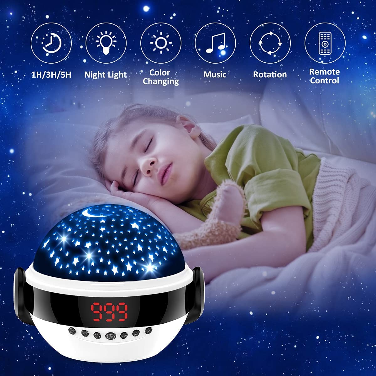 Baby Night Lights Star Projector for Kids Room White Noise Nursery Sound Machine Sleep Soother Bedside Lamp 6 Natural Sounds 6 Lullabies Music Remote Timer