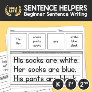 beginner sentence writing worksheets – kinder, 1st, & 2nd grade ela vocabulary practice