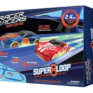 Tracer Racers 2.4 GHz Radio Control Remote Slot-Less, Cordless Racing Super 8 Speedway Track Set with Two Cars