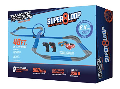 Tracer Racers 2.4 GHz Radio Control Remote Slot-Less, Cordless Racing Super 8 Speedway Track Set with Two Cars