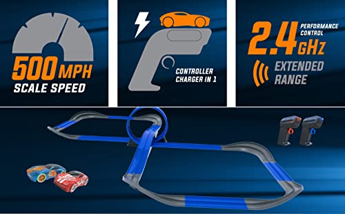 Tracer Racers 2.4 GHz Radio Control Remote Slot-Less, Cordless Racing Super 8 Speedway Track Set with Two Cars