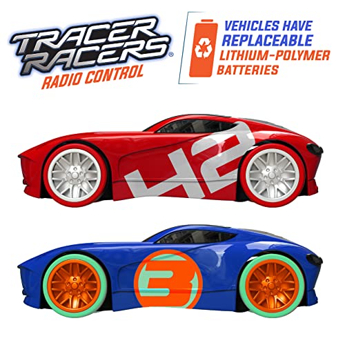 Tracer Racers 2.4 GHz Radio Control Remote Slot-Less, Cordless Racing Super 8 Speedway Track Set with Two Cars