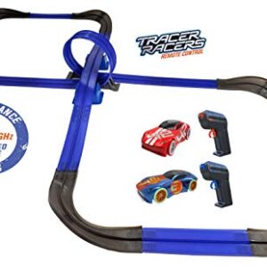 Tracer Racers 2.4 GHz Radio Control Remote Slot-Less, Cordless Racing Super 8 Speedway Track Set with Two Cars