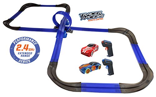 Tracer Racers 2.4 GHz Radio Control Remote Slot-Less, Cordless Racing Super 8 Speedway Track Set with Two Cars