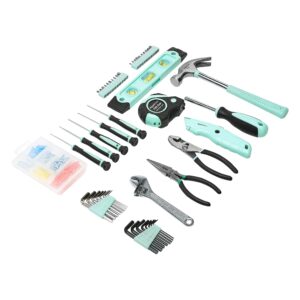 amazon basics household tool set with tool storage box - 150-piece, pink