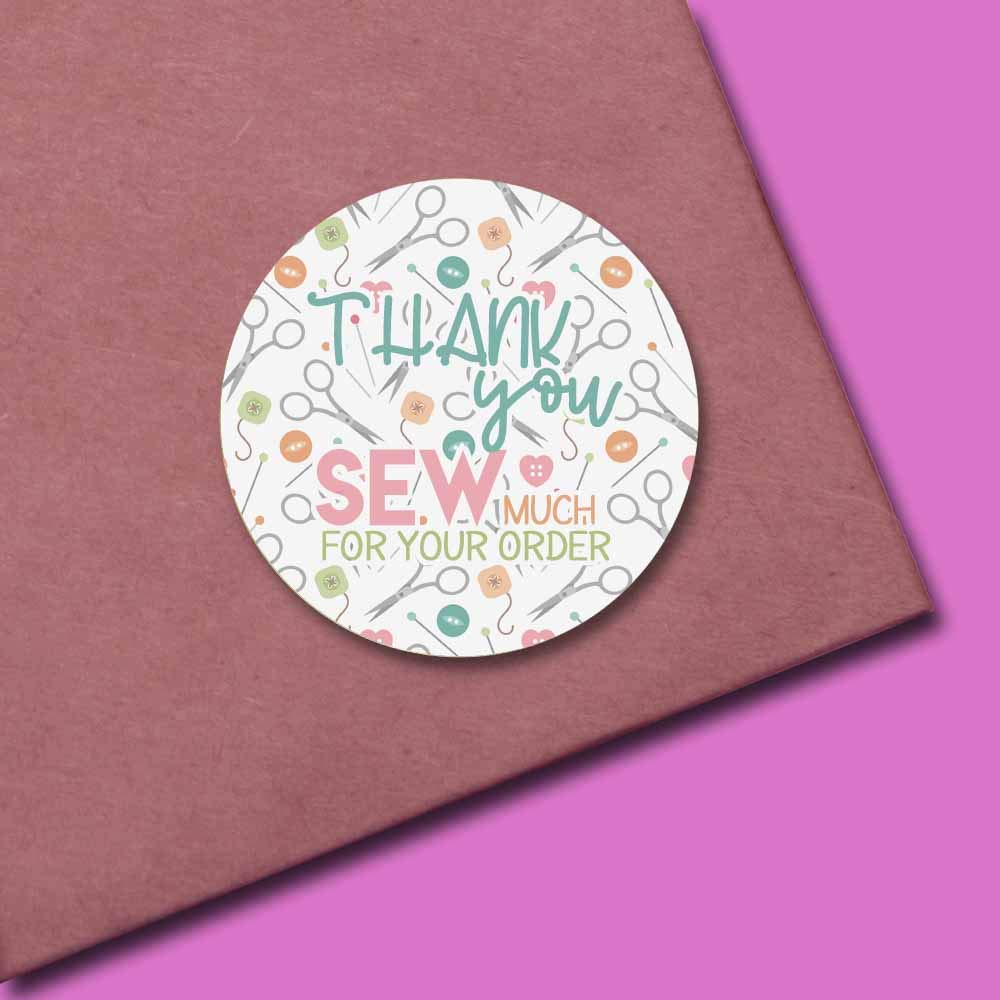 Thank You Sew Much Cute Sewing Themed Customer Appreciation Sticker Labels for Small Businesses, 60 1.5" Circle Stickers by AmandaCreation, for Envelopes, Postcards, Direct Mail, More!