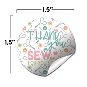 Thank You Sew Much Cute Sewing Themed Customer Appreciation Sticker Labels for Small Businesses, 60 1.5" Circle Stickers by AmandaCreation, for Envelopes, Postcards, Direct Mail, More!