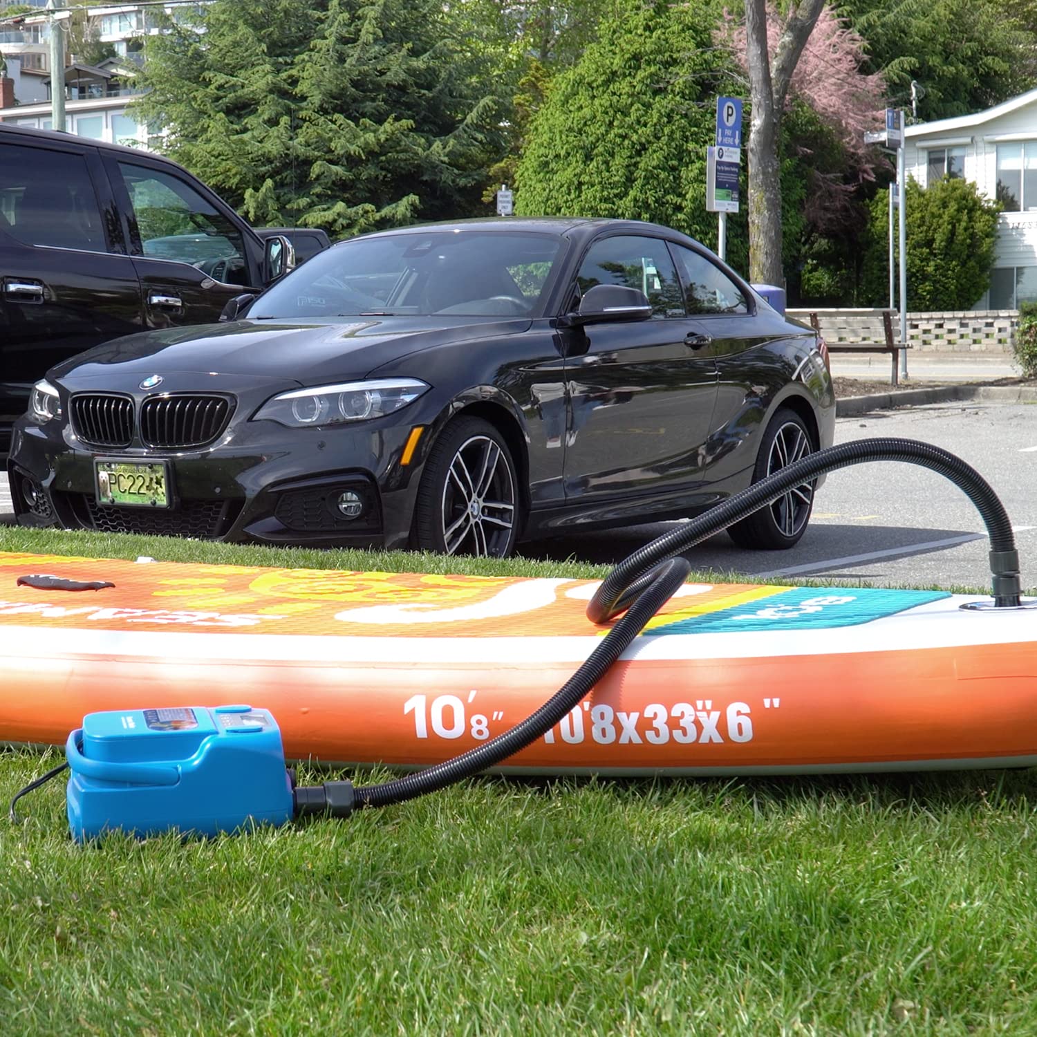 Seamax Sup 16DB PRO Double Stage 16PSI Electric Air Pump with Built-in Battery for Inflatable SUP and Boat, Intelligent Firmware with Built-in Temperature Sensor and Timer