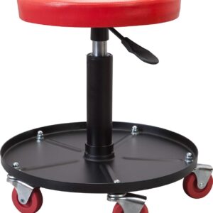 BIG RED ATRHL6201R Torin Heavy Duty Rolling Pneumatic Creeper Garage/Shop Seat: Padded Adjustable Mechanic Stool with Tool Tray Storage, Red Large,15.36" D x 15.36" W x 4.73" H