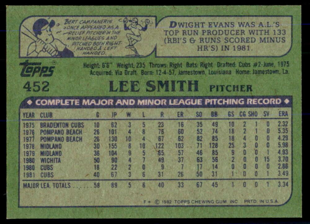 Baseball MLB 1982 Topps #452 Lee Smith RC Cubs