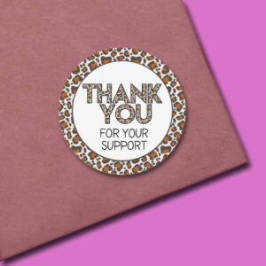 Thank You for Your Support Leopard Print Customer Appreciation Sticker Labels for Small Businesses, 60 1.5" Circle Stickers by AmandaCreation, for Envelopes, Postcards, Direct Mail, More!