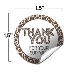 Thank You for Your Support Leopard Print Customer Appreciation Sticker Labels for Small Businesses, 60 1.5" Circle Stickers by AmandaCreation, for Envelopes, Postcards, Direct Mail, More!