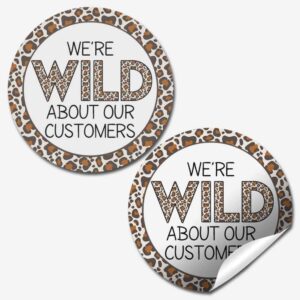 wild about our customers leopard print thank you customer appreciation sticker labels for small businesses, 60 1.5" circle stickers by amandacreation, for envelopes, postcards, direct mail, more!