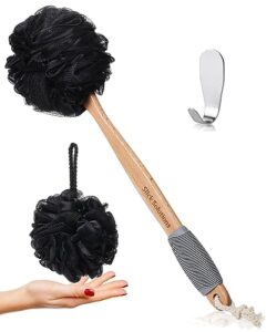 slick- loofah with handle, loofah back scrubber, back loofah, loofah brush with long handle, loofah on a stick, shower loofah with handle, shower supplies, loofah scrubber, loofah back scrubber