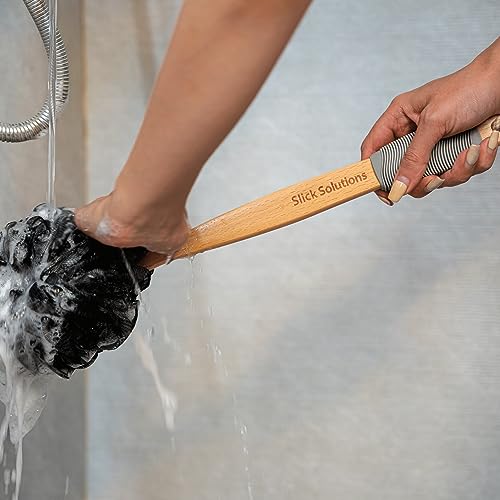 Slick- Loofah with Handle, Loofah Back Scrubber, Back Loofah, Loofah Brush with Long Handle, Loofah on A Stick, Shower Loofah with Handle, Shower Supplies, Loofah Scrubber, Loofah Back Scrubber