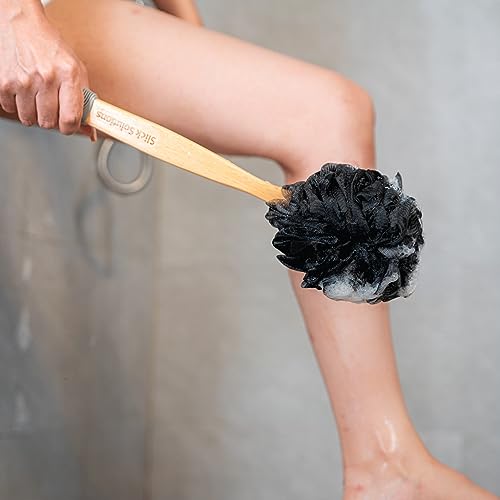 Slick- Loofah with Handle, Loofah Back Scrubber, Back Loofah, Loofah Brush with Long Handle, Loofah on A Stick, Shower Loofah with Handle, Shower Supplies, Loofah Scrubber, Loofah Back Scrubber