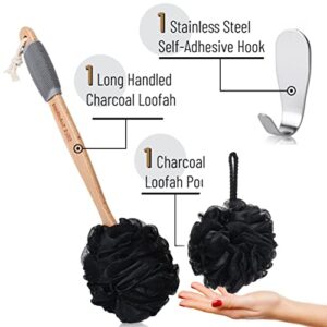 Slick- Loofah with Handle, Loofah Back Scrubber, Back Loofah, Loofah Brush with Long Handle, Loofah on A Stick, Shower Loofah with Handle, Shower Supplies, Loofah Scrubber, Loofah Back Scrubber