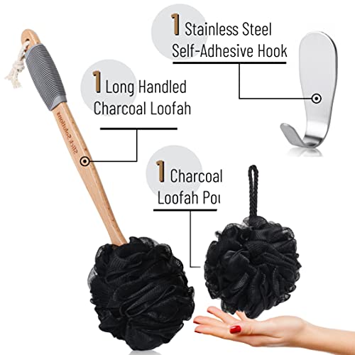 Slick- Loofah with Handle, Loofah Back Scrubber, Back Loofah, Loofah Brush with Long Handle, Loofah on A Stick, Shower Loofah with Handle, Shower Supplies, Loofah Scrubber, Loofah Back Scrubber