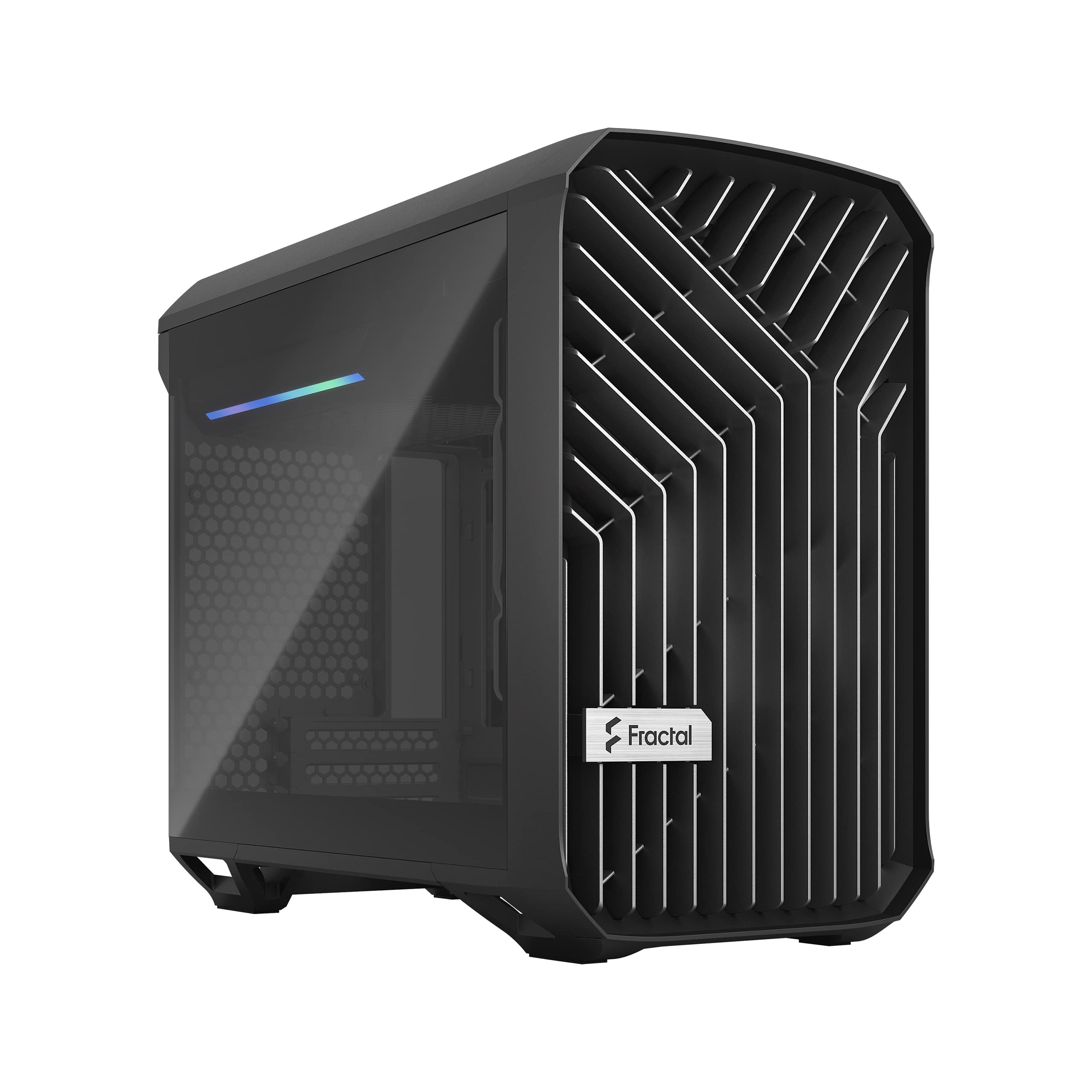 Fractal Design Torrent Nano Black - Dark Tint Tempered Glass Side Panels - Open Grille for Maximum air Intake - 180mm PWM Fan Included - Type C - mITX Airflow Mini Tower PC Gaming Case