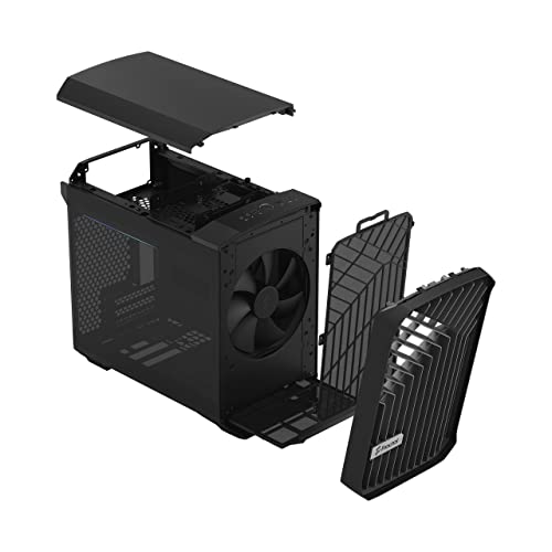 Fractal Design Torrent Nano Black - Dark Tint Tempered Glass Side Panels - Open Grille for Maximum air Intake - 180mm PWM Fan Included - Type C - mITX Airflow Mini Tower PC Gaming Case