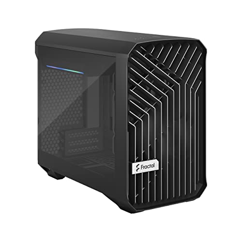 Fractal Design Torrent Nano Black - Dark Tint Tempered Glass Side Panels - Open Grille for Maximum air Intake - 180mm PWM Fan Included - Type C - mITX Airflow Mini Tower PC Gaming Case