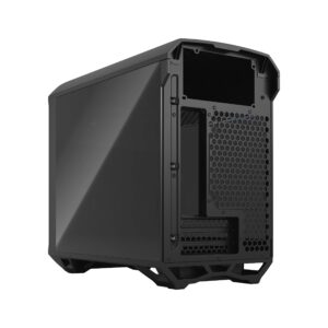 Fractal Design Torrent Nano Black - Dark Tint Tempered Glass Side Panels - Open Grille for Maximum air Intake - 180mm PWM Fan Included - Type C - mITX Airflow Mini Tower PC Gaming Case