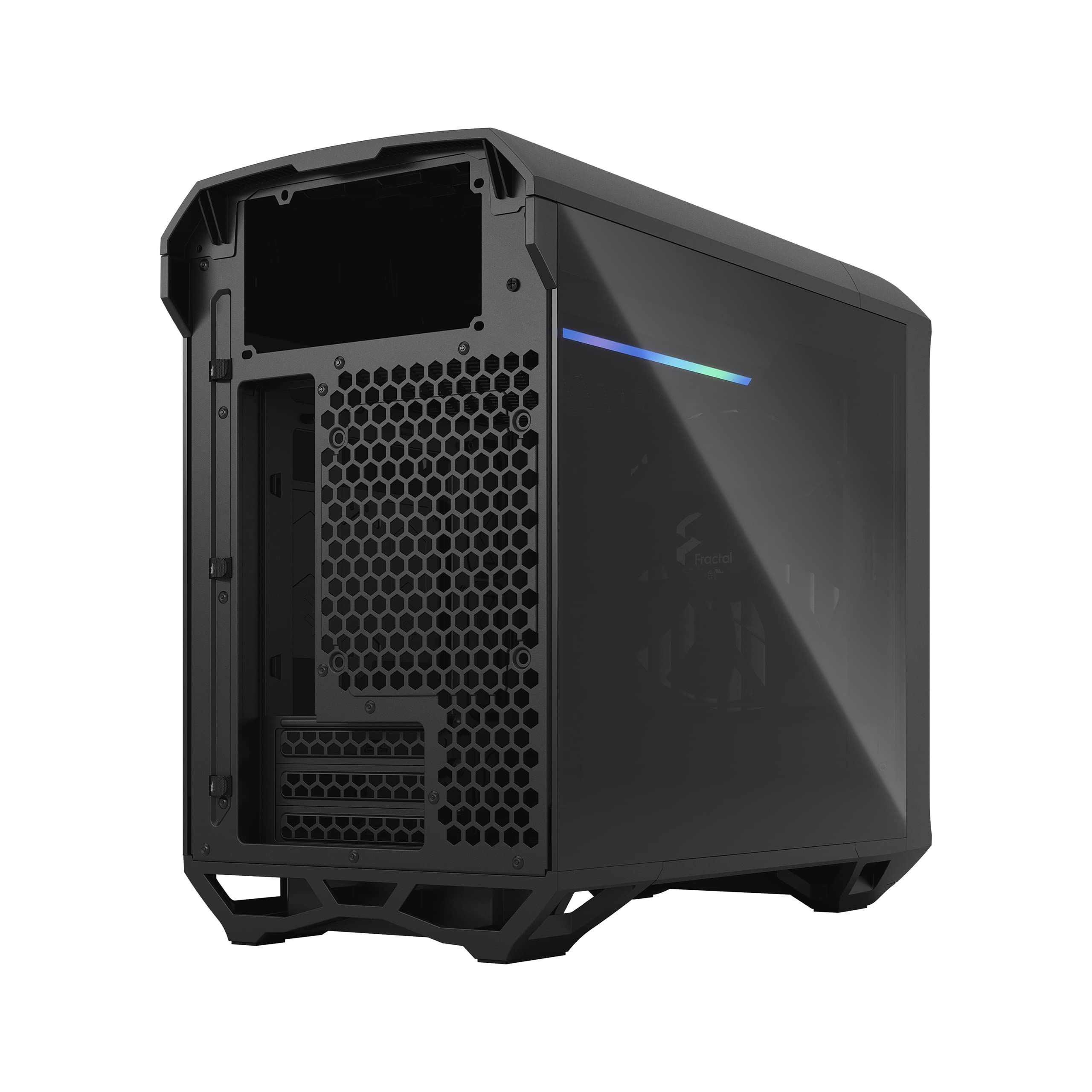 Fractal Design Torrent Nano Black - Dark Tint Tempered Glass Side Panels - Open Grille for Maximum air Intake - 180mm PWM Fan Included - Type C - mITX Airflow Mini Tower PC Gaming Case