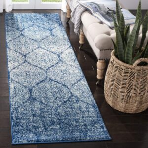 safavieh madison collection x-large area rug - 12' x 15', navy & blue, glam ogee trellis distressed design, non-shedding & easy care, ideal for high traffic areas in living room, bedroom (mad604n)